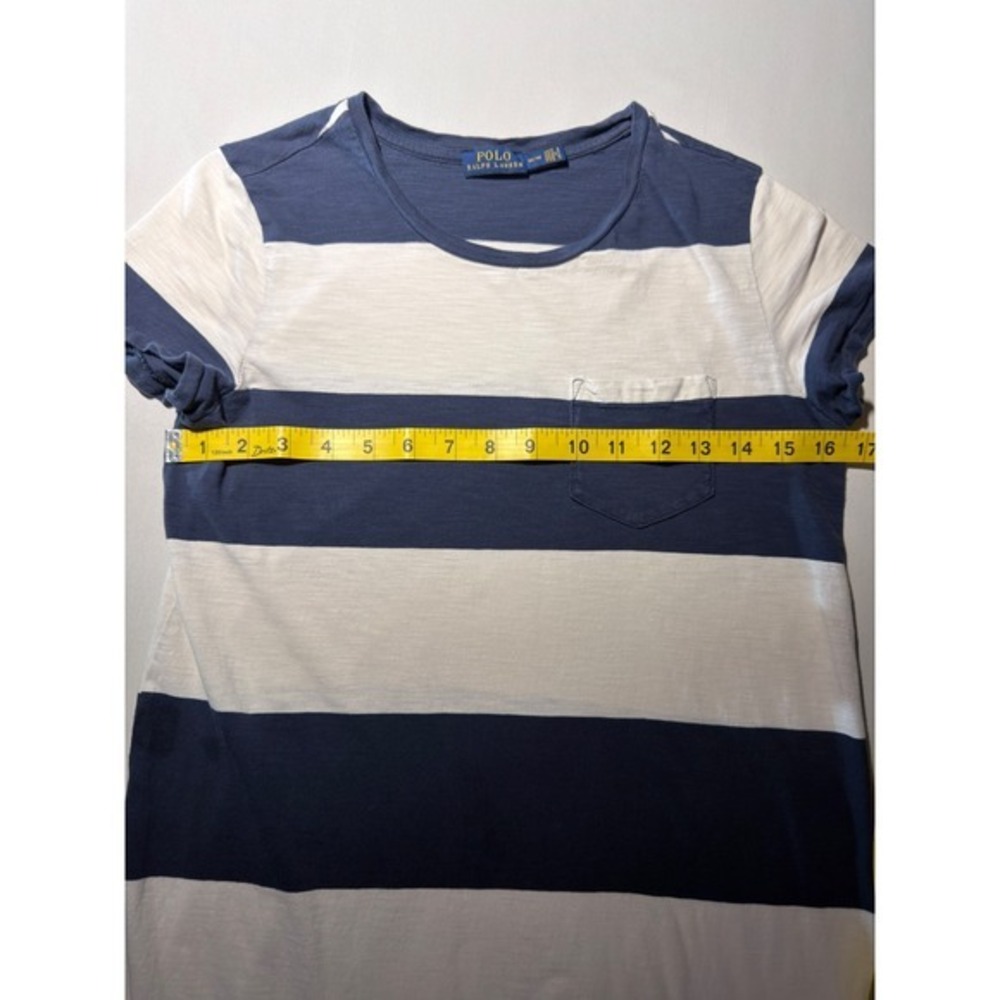 Polo Ralph Lauren Striped T-Shirt Dress M Navy White Cotton Nautical Pocket - Picture 4 of 10